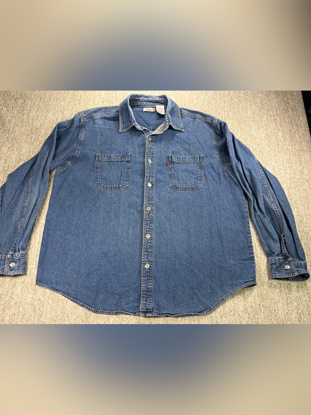 Vintage Levi's Medium Blue Denim Shirt with Red Tab #90’s #vintage